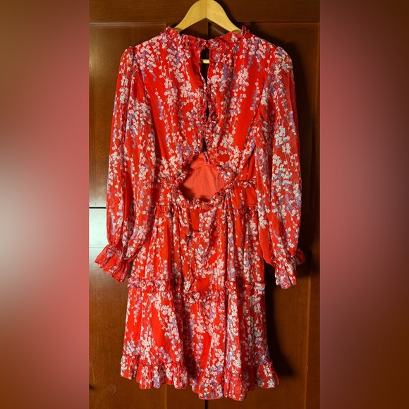 Selfie Leslie Red Floral Ruffle Dress With Cut-Out in Back Size XS - Picture 9 of 9